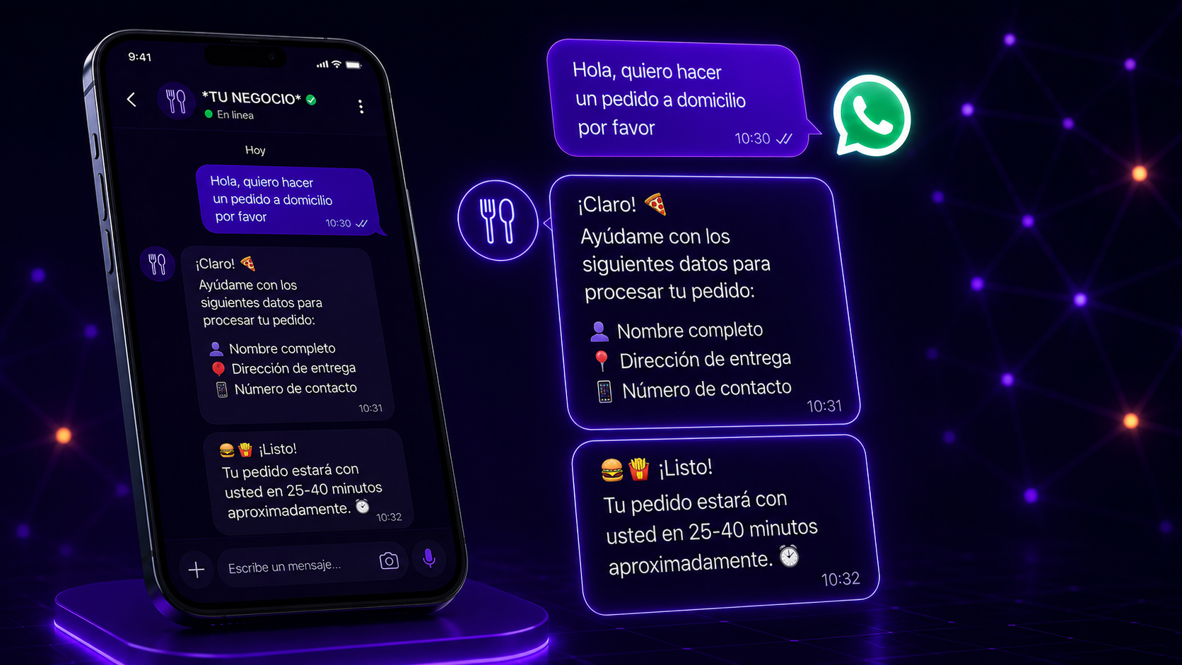 Gestión de pedidos automática por WhatsApp para restaurante